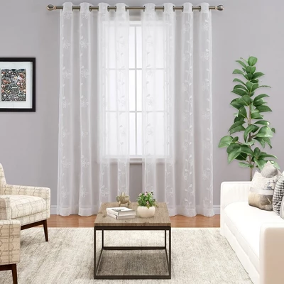 Trinity Semi Sheer Curtains 2 Panels Floral Embroidered Half Translucent Grommet Voile Drapes Farmhouse Window Treatments 3 Trinity Semi Sheer Curtains 2 Panels Floral Embroidered Half Translucent Grommet Voile Drapes Farmhouse Window Treatments