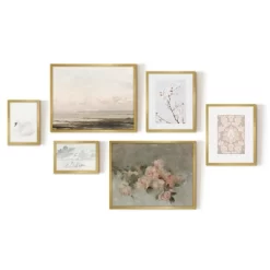 Americanflat 6 Piece Vintage Gallery Wall Art Set - Blush Roses, Hazy Beach, Pale Blossoms, Pink Silk Textile, Clouds By Maple + Oak -Fashion Home Decor Store GUEST 02bceac4 2882 4e5f aeba a7319017582d