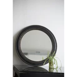 23.5" Round Mirror Distressed Antique Black - A&B Home
