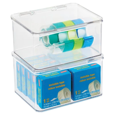 MDesign Plastic Stackable Home Office Supplies Storage Box - 2 Pack, Clear 12 MDesign Plastic Stackable Home Office Supplies Storage Box - 2 Pack, Clear - Image 10