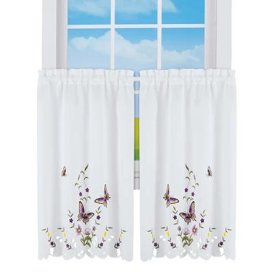 Collections Etc Embroidered Lavender Butterfly Floral Window Curtains 7 Collections Etc Embroidered Lavender Butterfly Floral Window Curtains - Image 5