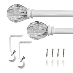 Decorative Drapery Single Rod Set With Acrylic Pumpkin Finials White - Lumi Home Furnishings