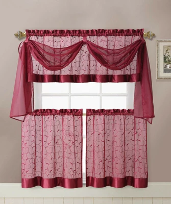 Kate Aurora Complete 4 Piece Linen Leaf Embroidered Complete Kitchen Curtain Set 5 Kate Aurora Complete 4 Piece Linen Leaf Embroidered Complete Kitchen Curtain Set - Image 3