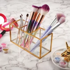 Gold Makeup Brush And Pencil Holder, Vintage Handmade Brass & Glass Cosmetic Pen Storage For Vanity, Countertop, Desk Organizer -Fashion Home Decor Store GUEST 1133a477 dbff 4b43 aae6 2cc204fcc3a1