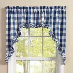Park Designs Buffalo Check Ruffled China Blue Swags 72" X 36"