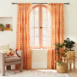 1pc Sheer Ophelia Printed Burnout Window Curtain Panel Orange - Opalhouse™ Designed With Jungalow™