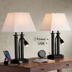 Possini Euro Design Possini Euro Deacon Black USB Port And Outlet Gooseneck Desk Lamps Set Of 2