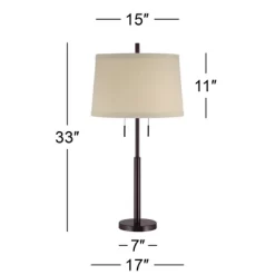Possini Euro Design Rustic Farmhouse Table Lamp 33" Tall Dark Bronze Metal Off White Burlap Fabric Drum Shade For Bedroom Living Room House Bedside -Fashion Home Decor Store GUEST 15f8081a 9799 43d5 8d8c 05abfb7df759