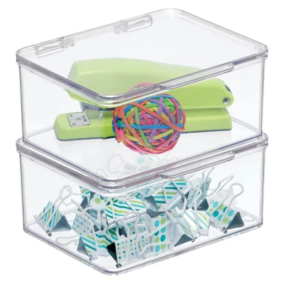 MDesign Plastic Stackable Home Office Supplies Storage Box - 2 Pack, Clear 13 MDesign Plastic Stackable Home Office Supplies Storage Box - 2 Pack, Clear - Image 11