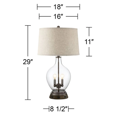 Regency Hill Country Table Lamp With USB And AC Power Outlet Workstation Charging Base Nightlight 29" Tall Clear Glass Bronze Living Room Bedroom 8 Regency Hill Country Table Lamp With USB And AC Power Outlet Workstation Charging Base Nightlight 29" Tall Clear Glass Bronze Living Room Bedroom - Image 6