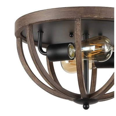 13" 2-Light LED Iron Darlene Rustic Farmhouse Flush Mount Brown - JONATHAN Y 4 13" 2-Light LED Iron Darlene Rustic Farmhouse Flush Mount Brown - JONATHAN Y - Image 2