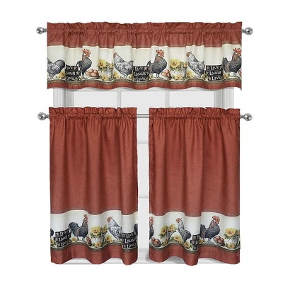 GoodGram Roosters & Sunflowers Complete 3 Piece Kitchen Curtain Tier & Valance Set - 58 In. W X 36 In. L 3 GoodGram Roosters & Sunflowers Complete 3 Piece Kitchen Curtain Tier & Valance Set - 58 In. W X 36 In. L