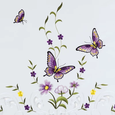 Collections Etc Embroidered Lavender Butterfly Floral Window Curtains 5 Collections Etc Embroidered Lavender Butterfly Floral Window Curtains - Image 3