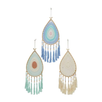 Set Of 3 Cotton Macrame Handmade Woven Dreamcatcher Wall Decors With Fringe Tassels - Olivia & May 4 Set Of 3 Cotton Macrame Handmade Woven Dreamcatcher Wall Decors With Fringe Tassels - Olivia & May - Image 2