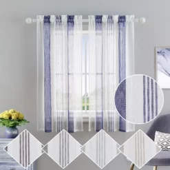 Trinity Vertical Striped Linen Textured Semi Sheer Farmhouse Curtains