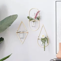 Metal Geometric Wall Decor With Glass Holder Set Of 3 Gold - CosmoLiving By Cosmopolitan