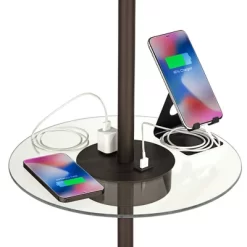 360 Lighting Caper Modern Floor Lamp With Tray Table 60 1/2" Tall Bronze USB And AC Power Outlet Off White Fabric Drum Shade For Living Room Office -Fashion Home Decor Store GUEST 25178af4 1c81 47b3 a794 16d28fc00ba3