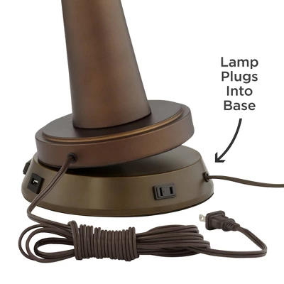 Regency Hill Country Table Lamp With USB And AC Power Outlet Workstation Charging Base Nightlight 29" Tall Clear Glass Bronze Living Room Bedroom 4 Regency Hill Country Table Lamp With USB And AC Power Outlet Workstation Charging Base Nightlight 29" Tall Clear Glass Bronze Living Room Bedroom - Image 2