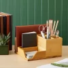 Bamboo Desk Organizer, Wooden Desk Accessories Workspace Organizers, Holder For Pencils, Pens, 7 Compartments For Office Supplies, Home (8x7.5 In)