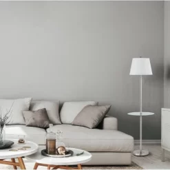 60" 3-way Andros Metal Floor Lamp With Glass Tray Brushed Steel - Cal Lighting