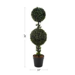 Artificial Podocarpus-36” Double Ball Style Faux Plant In Sturdy Pot-Realistic Indoor Or Outdoor Potted Shrub-Home Decor By Pure Garden