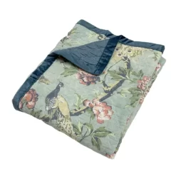 Pavona Enchanted Garden Quilted Throw Blanket 50" X 60" Jade Greenland Home Fashion