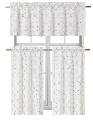 Kate Aurora Metallic Foil Lattice Kitchen Curtain Tier & Valance Set 4 Kate Aurora Metallic Foil Lattice Kitchen Curtain Tier & Valance Set - Image 2