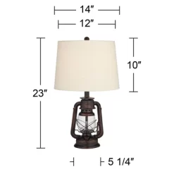 Franklin Iron Works Murphy Rustic Industrial Accent Table Lamp Miner Lantern 23" High Red Bronze Oatmeal Fabric Shade For Bedroom Living Room Office -Fashion Home Decor Store GUEST 2e7b8f8b 02e8 4f4d abee 840dcf267e99