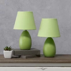 9.45" 2pk Petite Ceramic Oblong Bedside Table Desk Lamps With Matching Tapered Drum Shade Green - Creekwood Home -Fashion Home Decor Store GUEST 2ecec179 e937 49d1 b0f1 dbcdacc032c5