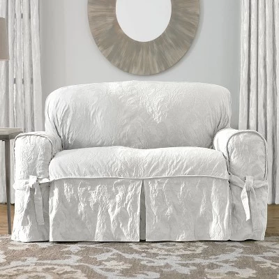 Matelasse Damask Slipcover White - Sure Fit 3 Matelasse Damask Slipcover White - Sure Fit