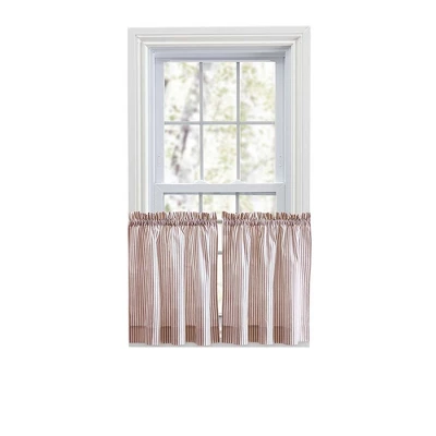 Ellis Curtain Plaza Classic Ticking Stripe Printed On Natural Ground 1.5" Rod Pocket Tailored Tiers Brick 7 Ellis Curtain Plaza Classic Ticking Stripe Printed On Natural Ground 1.5" Rod Pocket Tailored Tiers Brick - Image 5