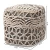 Avery Handwoven Cotton Pouf Ottoman Beige/Brown - Baxton Studio