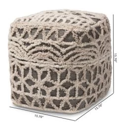 Avery Handwoven Cotton Pouf Ottoman Beige/Brown - Baxton Studio