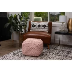 BirdRock Home Square Pouf Foot Stool Ottoman - Dusty Rose
