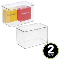 MDesign Plastic Stackable Home Office Supplies Storage Box - 2 Pack, Clear