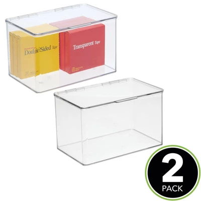 MDesign Plastic Stackable Home Office Supplies Storage Box - 2 Pack, Clear 3 MDesign Plastic Stackable Home Office Supplies Storage Box - 2 Pack, Clear