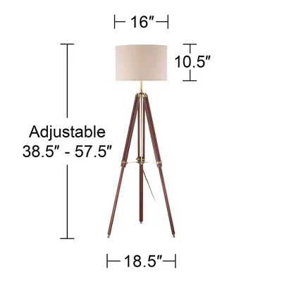 Possini Euro Design Serveyor Modern 57 1/2" Tall Tripod Floor Lamp Smart Socket Cherry Wood Brass Adjustable Beige Shade For Living Room 9 Possini Euro Design Serveyor Modern 57 1/2" Tall Tripod Floor Lamp Smart Socket Cherry Wood Brass Adjustable Beige Shade For Living Room - Image 7