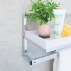 9" X 15" Wall Mount Shelf Unit With Towel Rack And Tray Chrome/White - Danya B. 10 9" X 15" Wall Mount Shelf Unit With Towel Rack And Tray Chrome/White - Danya B. -Fashion Home Decor Store GUEST 336596bb 2a4f 4a89 9a77 709ebb3f1ddc