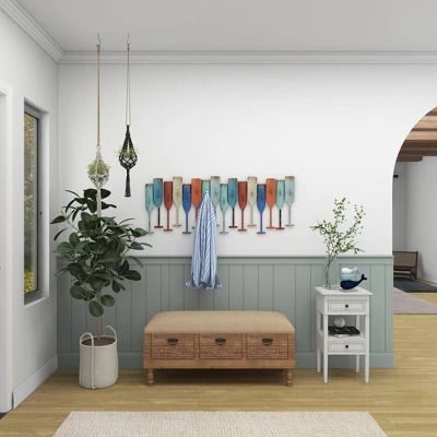 Metal Paddle Indoor Outdoor Distressed Oar Shaped 8 Hooks Wall Hook - Olivia & May 4 Metal Paddle Indoor Outdoor Distressed Oar Shaped 8 Hooks Wall Hook - Olivia & May - Image 2