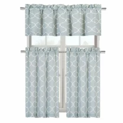 GoodGram Luxurious Turquoise Geometric Shabby 3 Piece Kitchen Curtain Tier & Valance Set - 58 In. W X 18 In. L