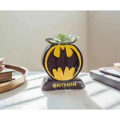 Batman Bat Logo 9x5 Inch Ceramic Planter W/ Artificial Plant 3 Batman Bat Logo 9x5 Inch Ceramic Planter W/ Artificial Plant