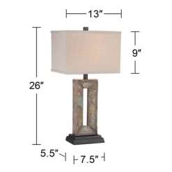 Franklin Iron Works Tahoe Rustic Table Lamp 26" High Natural Stale Rectangular Box Shade For Bedroom Living Room Bedside Nightstand Office Kids House -Fashion Home Decor Store GUEST 37de5f33 a1b5 4c7b a7b0 ee276ff78c32
