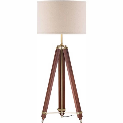 Possini Euro Design Serveyor Modern 57 1/2" Tall Tripod Floor Lamp Smart Socket Cherry Wood Brass Adjustable Beige Shade For Living Room 8 Possini Euro Design Serveyor Modern 57 1/2" Tall Tripod Floor Lamp Smart Socket Cherry Wood Brass Adjustable Beige Shade For Living Room - Image 6