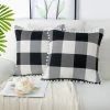 2 Pcs 18"x18" Polyester Buffalo Check Plaid With Pompoms Decorative Pillow Cover - PiccoCasa