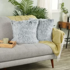 Juvale 2 Pack Decorative Throw Pillow Covers 20x20 In, Blush Gray Faux Fur