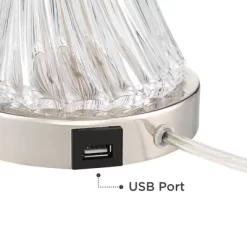 Regency Hill Luca Modern Table Lamps 25 1/2" High Set Of 2 Twisted Glass With USB Charging Port Oyster Shirred Shade For Bedroom Living Room Home Desk -Fashion Home Decor Store GUEST 3a14f747 7c88 4af6 86bb 0b7347b6f7c6