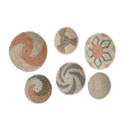 Set Of 6 Seagrass Plate Handmade Patterned Basket Wall Decors Orange - Olivia & May