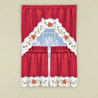 Collections Etc Poinsettia Curtains 4 Collections Etc Poinsettia Curtains - Image 2