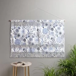 47"x32" 3pc Pimlada Phuapradit Blue And White Floral Wall Hanging Landscape Tapestries Blue - Deny Designs