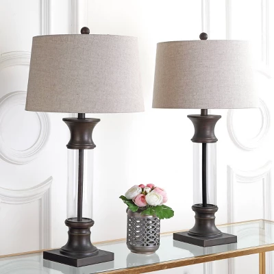 32" (Set Of 2) Hunter Metal/Glass Table Lamp (Includes Energy Efficient Light Bulb) - JONATHAN Y 4 32" (Set Of 2) Hunter Metal/Glass Table Lamp (Includes Energy Efficient Light Bulb) - JONATHAN Y - Image 2